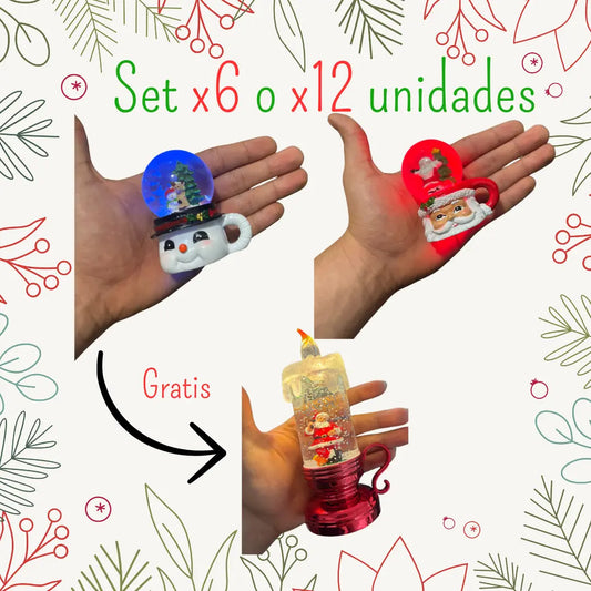 Bolas de cristal navideñas set x6 y x12 unds + vela papa noel gratis